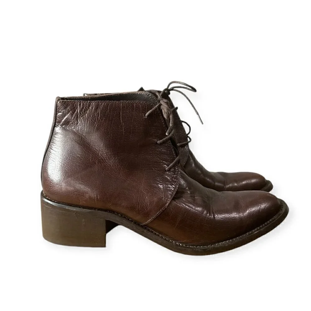 Vintage Y2K, Brown Leather Chukka Booties, Italian Made, Size 39EU